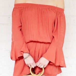 Anthropologie Off the shoulder burnt orange romper NWT